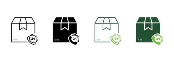 Shipping Parcel Box Around the Clock Silhouette and Line Icon. Fast Delivery Service 24 Hours 7 Days Pictogram. Transportation Order Deliver 24-7 Icon. Editable Stroke. Isolated Vector Illustration.