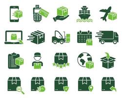 Order Package Cargo Shipment Silhouette Icon Set. Shipping Transportation Cardboard Parcel Box Glyph Pictogram. Fast Delivery Service by Air, Truck, Ship Post Icon. Isolated Vector Illustration.