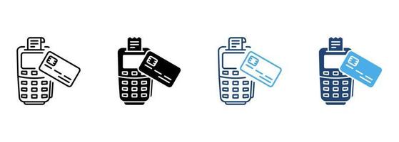 Payment Terminal and Credit Card Line and Silhouette Icon Set. POS Contactless Transaction Pictogram. Wireless Money Pay Symbol Collection on White Background. Isolated Vector Illustration.