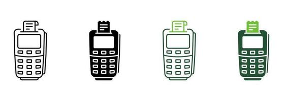 Finance Terminal for Cashless Payment Silhouette and Line Icon. Pos with Pay Receipt Pictogram. Electronic Money Transaction Bank Machine Symbol. Editable Stroke. Isolated Vector Illustration.