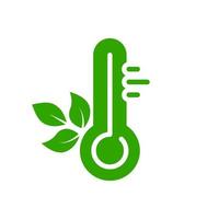 herramienta de termómetro en celsius o fahrenheit con icono de silueta verde hoja. instrumento de medición de temperatura pictograma de glifo de cuidado ecológico. icono de grado de control de clima biológico. ilustración vectorial aislada. vector