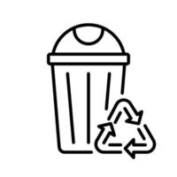 icono de contorno de cesta de reciclaje ecológico. conservación medioambiental. reutilizar el icono de línea de contenedor ecológico. papelera de reciclaje para pictograma lineal de basura orgánica. trazo editable. ilustración vectorial aislada. vector