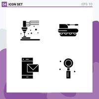 4 conjunto de glifos sólidos universales para aplicaciones web y móviles impresión de contacto impresión militar móvil elementos de diseño vectorial editables vector