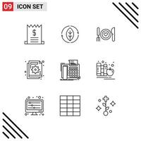 Pack of 9 Modern Outlines Signs and Symbols for Web Print Media such as graph chart dinner business couple Editable Vector Design Elements