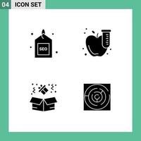 Group of 4 Modern Solid Glyphs Set for engine birthday search test gift Editable Vector Design Elements