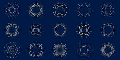 conjunto de iconos de línea de fuegos artificiales. explosión de luz estelar. círculo chispa sunburst estrella ráfaga brillo icono de contorno. celebrar feliz cumpleaños, feliz pictograma lineal de fiesta de navidad. ilustración vectorial aislada. vector