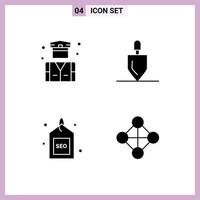 4 Universal Solid Glyph Signs Symbols of business media security rake search Editable Vector Design Elements