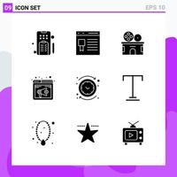 User Interface Pack of 9 Basic Solid Glyphs of backward speaker cinema sound browser Editable Vector Design Elements