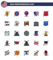 25 USA Flat Filled Line Pack of Independence Day Signs and Symbols of sign security location usa country Editable USA Day Vector Design Elements