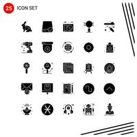 Group of 25 Solid Glyphs Signs and Symbols for security information gadget search technology Editable Vector Design Elements