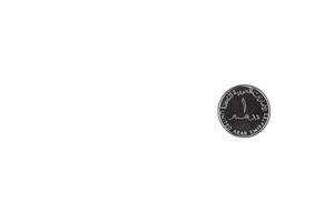 One dirham coin, United Arab Emirates. White isolated background. photo