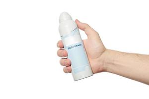 Antiperspirant bottle on white background. photo