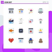 Set of 16 Modern UI Icons Symbols Signs for leaked monitor hand computer powder Editable Pack of Creative Vector Design Elements