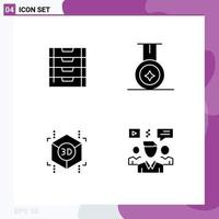 Mobile Interface Solid Glyph Set of 4 Pictograms of document user storage cube chat Editable Vector Design Elements