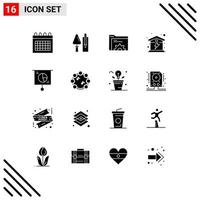 Editable Vector Line Pack of 16 Simple Solid Glyphs of business house tool home server Editable Vector Design Elements