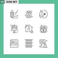 9 Universal Outlines Set for Web and Mobile Applications complete buildings finance drink wine Editable Vector Design Elements