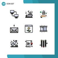 Group of 9 Filledline Flat Colors Signs and Symbols for financial browser lock banking message Editable Vector Design Elements