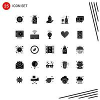 Group of 25 Modern Solid Glyphs Set for youtube glass bag bottle hand Editable Vector Design Elements