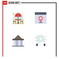 4 concepto de icono plano para sitios web móviles y aplicaciones silla ciudadela sentado mesa mapa corte elementos de diseño vectorial editables vector