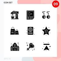 Vector Pack of 9 Icons in Solid Style Creative Glyph Pack isolated on White Background for Web and Mobile