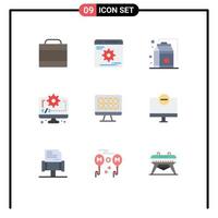 9 User Interface Flat Color Pack of modern Signs and Symbols of hardware computer grocery gear coding Editable Vector Design Elements