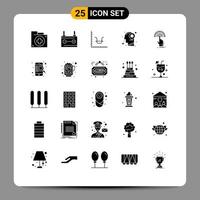 Modern Set of 25 Solid Glyphs and symbols such as mind location electricity head graph Editable Vector Design Elements