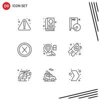 Pack of 9 creative Outlines of location no cd interface close Editable Vector Design Elements