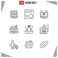 9 Icons Line Style Grid Based Creative Outline Symbols for Website Design Simple Line Icon Signs Isolated on White Background 9 Icon Set vector