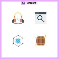 Pictogram Set of 4 Simple Flat Icons of headphone global handfree search connection Editable Vector Design Elements