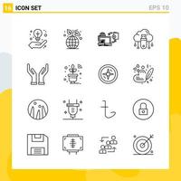 Collection of 16 Universal Line Icons Icon Set for Web and Mobile vector