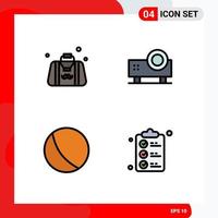 Set of 4 Modern UI Icons Symbols Signs for bag video projector fathers day powerpoint presentation ball Editable Vector Design Elements