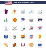 Happy Independence Day 4th July Set of 25 Flats American Pictograph of landmark declaration of independence bridge declaration tourism Editable USA Day Vector Design Elements