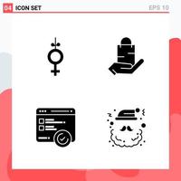 Collection of 4 Vector Icons in solid style Modern Glyph Symbols for Web and Mobile Solid Icon Sign Isolated on White Background 4 Icons