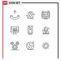 9 Thematic Vector Outlines and Editable Symbols of insignia dashboard display kpi graph Editable Vector Design Elements