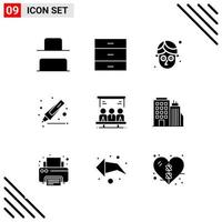 Pixle Perfect Set of 9 Solid Icons Glyph Icon Set for Webite Designing and Mobile Applications Interface vector