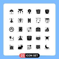 Group of 25 Modern Solid Glyphs Set for seo analysis report laboratory analysis education Editable Vector Design Elements