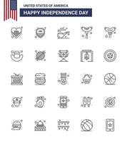 25 USA Line Pack of Independence Day Signs and Symbols of food cap pipe american frankfurter Editable USA Day Vector Design Elements