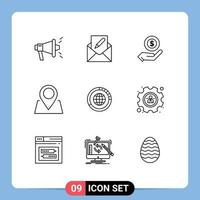 Set of 9 Commercial Outlines pack for global management ecommerce pin location Editable Vector Design Elements