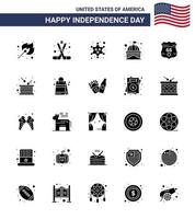 paquete de 25 signos de glifo sólido de celebración del día de la independencia de EE. UU. Y símbolos del 4 de julio, como elementos de diseño de vector de día de EE. UU.