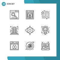 Vector Pack of 9 Outline Symbols Line Style Icon Set on White Background for Web and Mobile