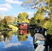 A view of a pond in a park in London photo