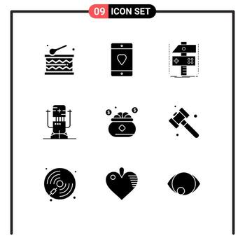Mobile Interface Solid Glyph Set of 9 Pictograms of medical future build bot game Editable Vector Design Elements