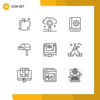 Pictogram Set of 9 Simple Outlines of exam mail box assistant email service Editable Vector Design Elements