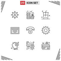 9 Universal Outlines Set for Web and Mobile Applications note education coins shopping food Editable Vector Design Elements