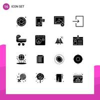 Group of 16 Solid Glyphs Signs and Symbols for stroller kids image baby input Editable Vector Design Elements