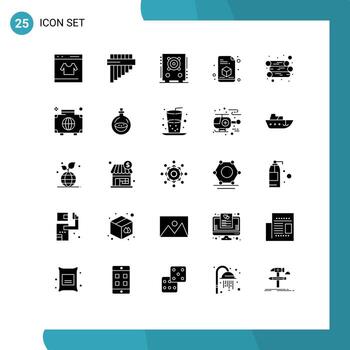 Conjunto de 25 glifos sólidos universales para aplicaciones web y móviles elementos de diseño vectorial editables de impresora de página de audio de energía de madera vector