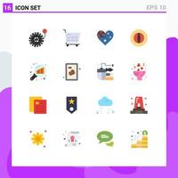 Group of 16 Flat Colors Signs and Symbols for search stats graph analysis flag data analyzing finance Editable Pack of Creative Vector Design Elements