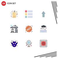 Group of 9 Modern Flat Colors Set for label building arrow estate crane Editable Vector Design Elements