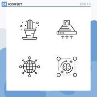 Group of 4 Filledline Flat Colors Signs and Symbols for cactus network hood exhaust mind Editable Vector Design Elements