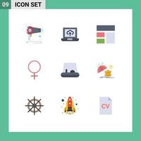 9 Universal Flat Color Signs Symbols of backpack vehicles frame pedal gender Editable Vector Design Elements